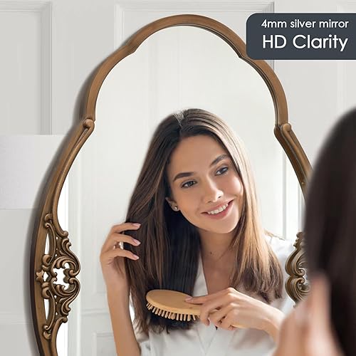 Miniatura 7 de Besdomus Espejo dorado de 19.5 x 33 pulgadas para pared, espejo grande barroco adornado vintage tradicional estilo antiguo para entrada, chimenea,