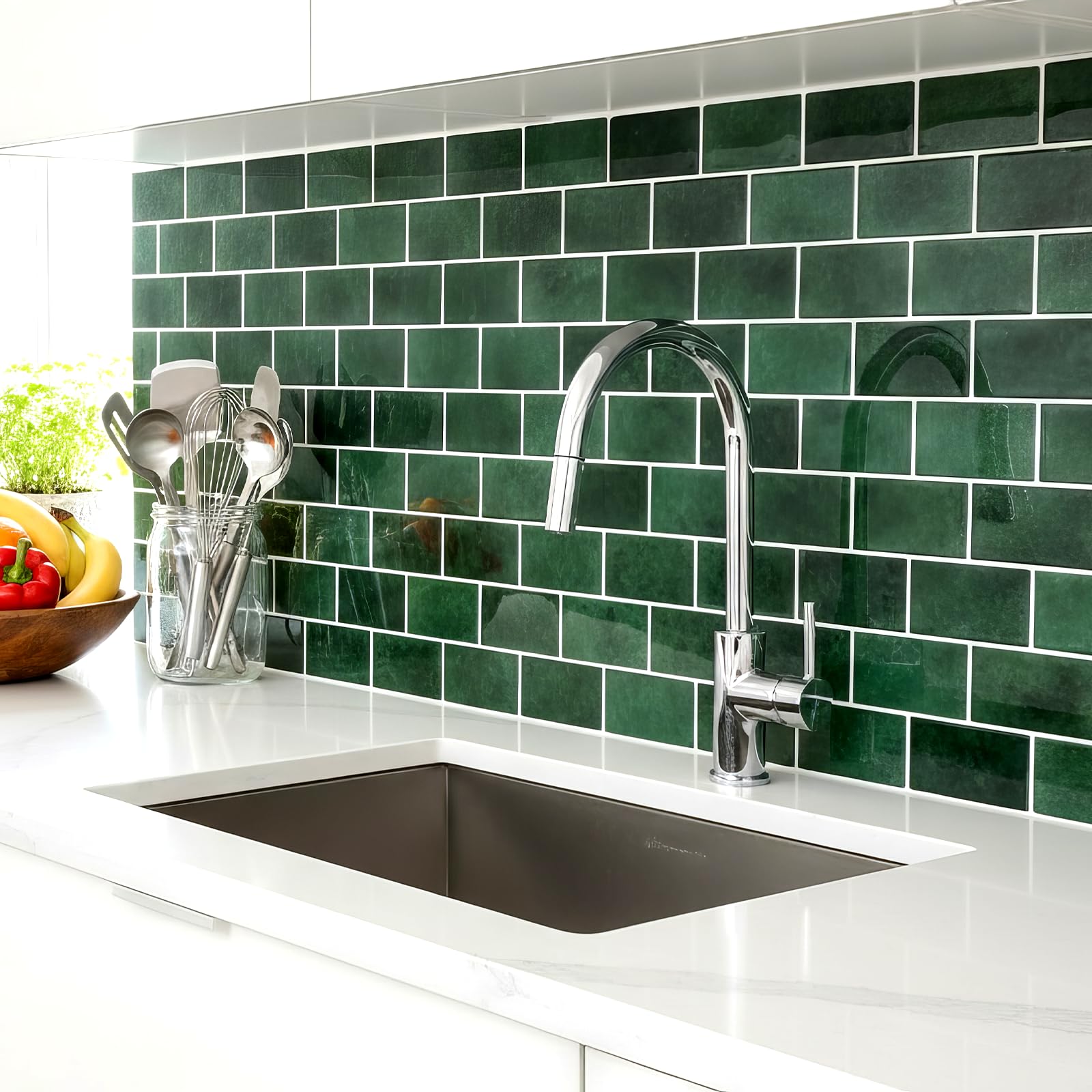 DEWOO Plaktegels Muur Plaktegels Tegelstickers Plakbare Tegels Groen voor Keuken en Badkamer 10-Vellen,(30,5 x 30,5 cm