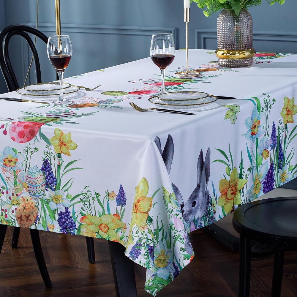 SASTYBALE Easter Table cloth Wrinkle Free and Stain Resistant Rectangle Fabric Table Cover Spring Flowers Tablecloth for Dining Room Party Table Decoration(Oblong, 60" x 102" (8-10 Seats) — image 1
