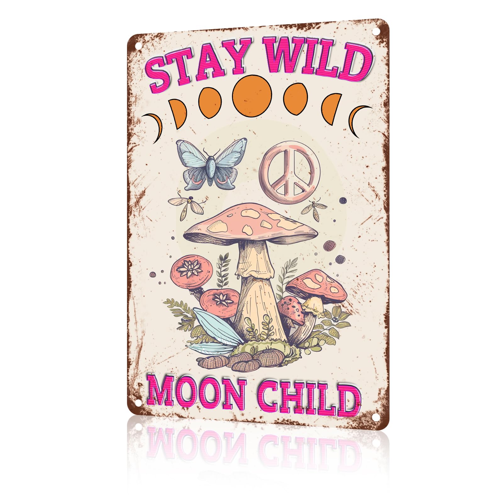 Anceky Garden Sign Mushroom Stay Wild Moon Child Sign Tin Sign Retro Aluminum Metal Sign for Yard Outside Home Office Kitchen Wall Decor 12×8 Inch