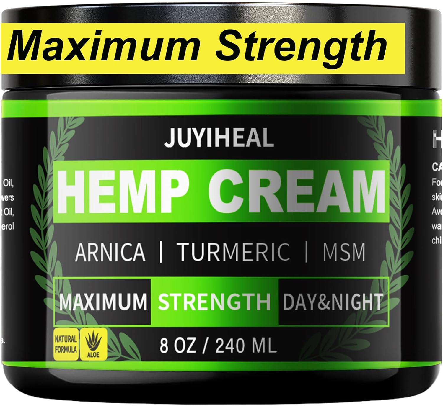 8 fl oz Natural Instant Hemp Cream – Maximum Strength – Arnica, MSM, Turmeric, Menthol, Aloe-Natural Hemp Oil Extract Gel
