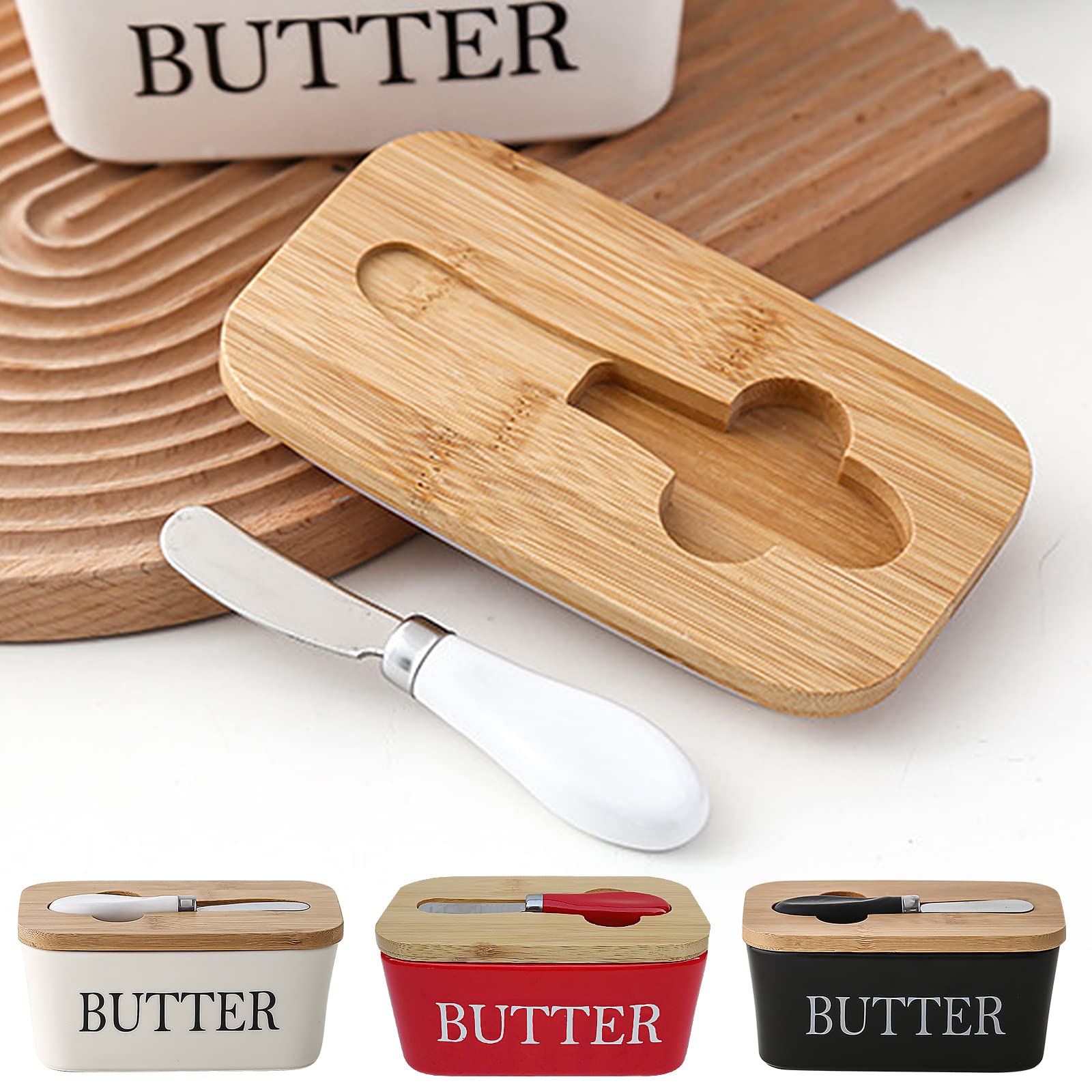 Ceramic Butter Dish With Lid And Knife - Insulated Butter Container – Kitchen Gizmos - View #9