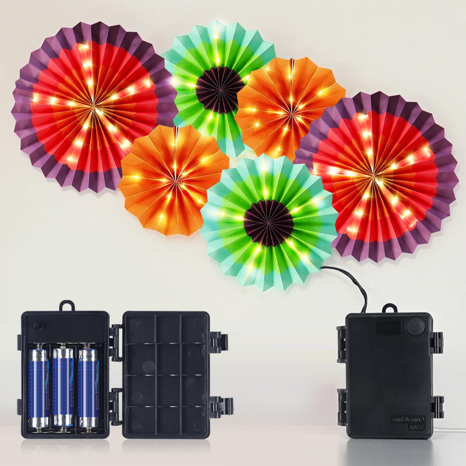 Nurluce 2 Set Paper Fan Lantern with LED Lights Battery Operated 8