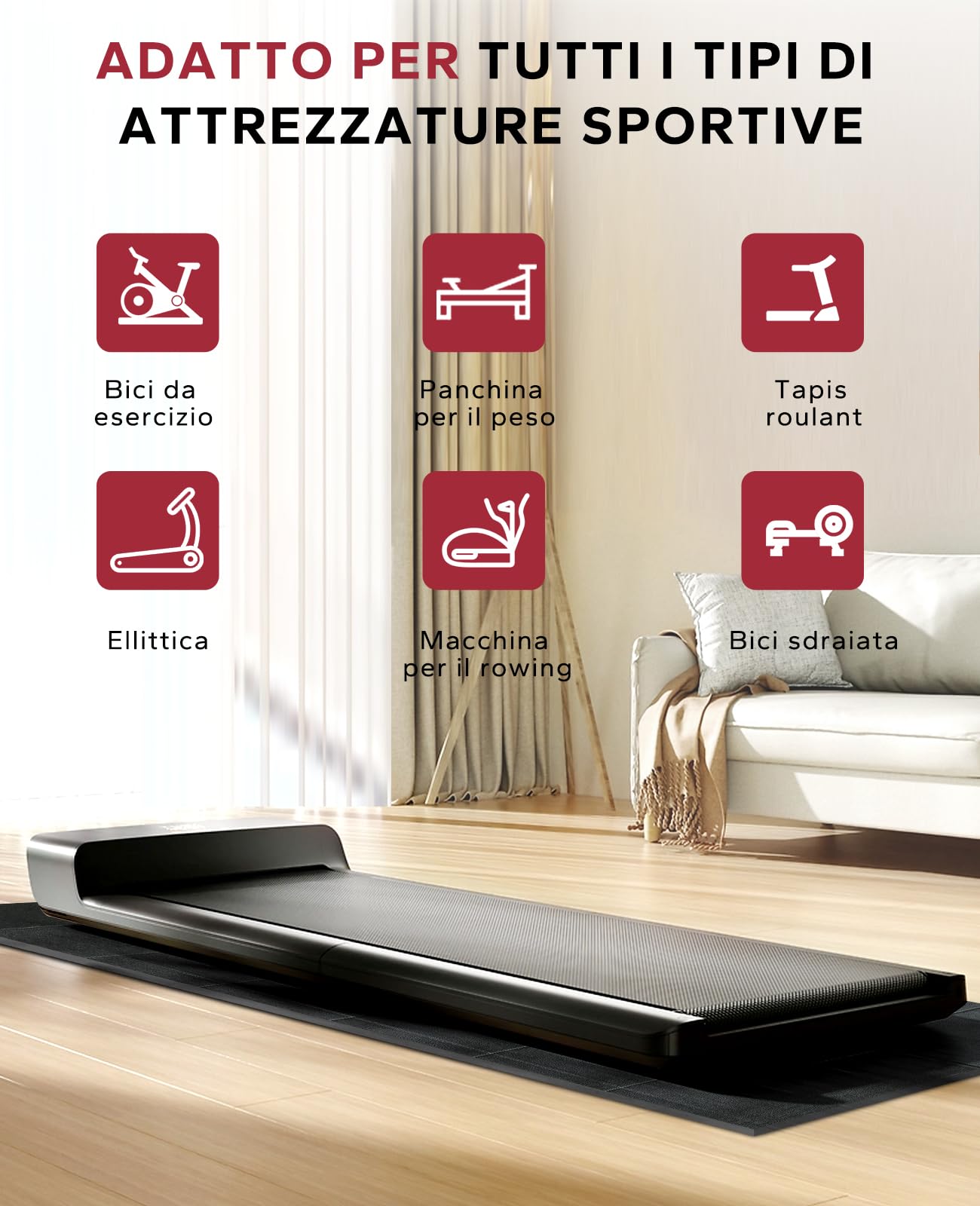 HAPBEAR Tappetino per Attrezzi per Esercizi-152×76cm/ 183×92cm/ 213×92cm×6mm, Tappetino per Panca Pesi ad Alta Densità Tappetino per Attrezzi da Palestra