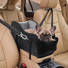 Center Console Dog Car Seat, Portable Pet Booster Seat with Adjustable Safety Belt, Removable Double Side Cushion, Storage Pocket & Pillow, Pet Travel Carseat for Small Dogs Cat Up to 12 Lbs
