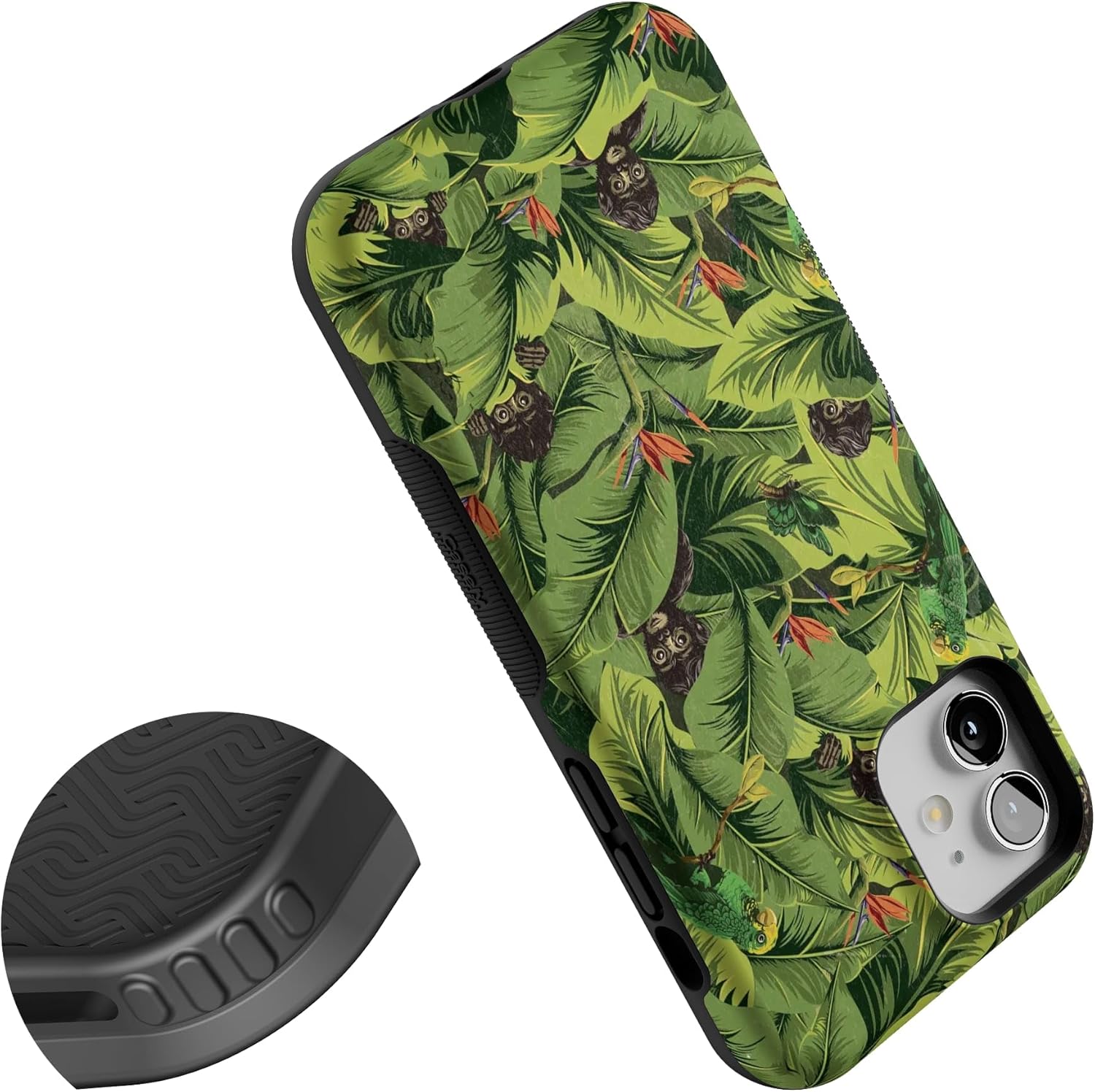 Casely iPhone 12/12 Pro Case | Sneaky Monkeys | Frida Kahlo Jungle Floral | Bold Protective Design | Compatible with MagSafe