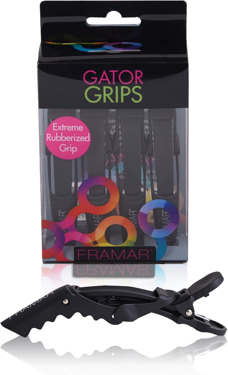 Gator Grips Black Styling Hair Clips, Rubberized – 4 Pack | Professional Black Hair Clips with Hair Styling and Sectioning, Wide Teeth & Durable for Hair Salon