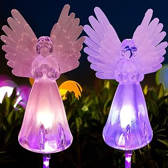 2Pcs Angel lamp Solar Lawn Light Angel Solar Lawn Light, Garden Angel Gifts Garden Decor Garden Gifts for mom Memorial Stones for Loved Ones