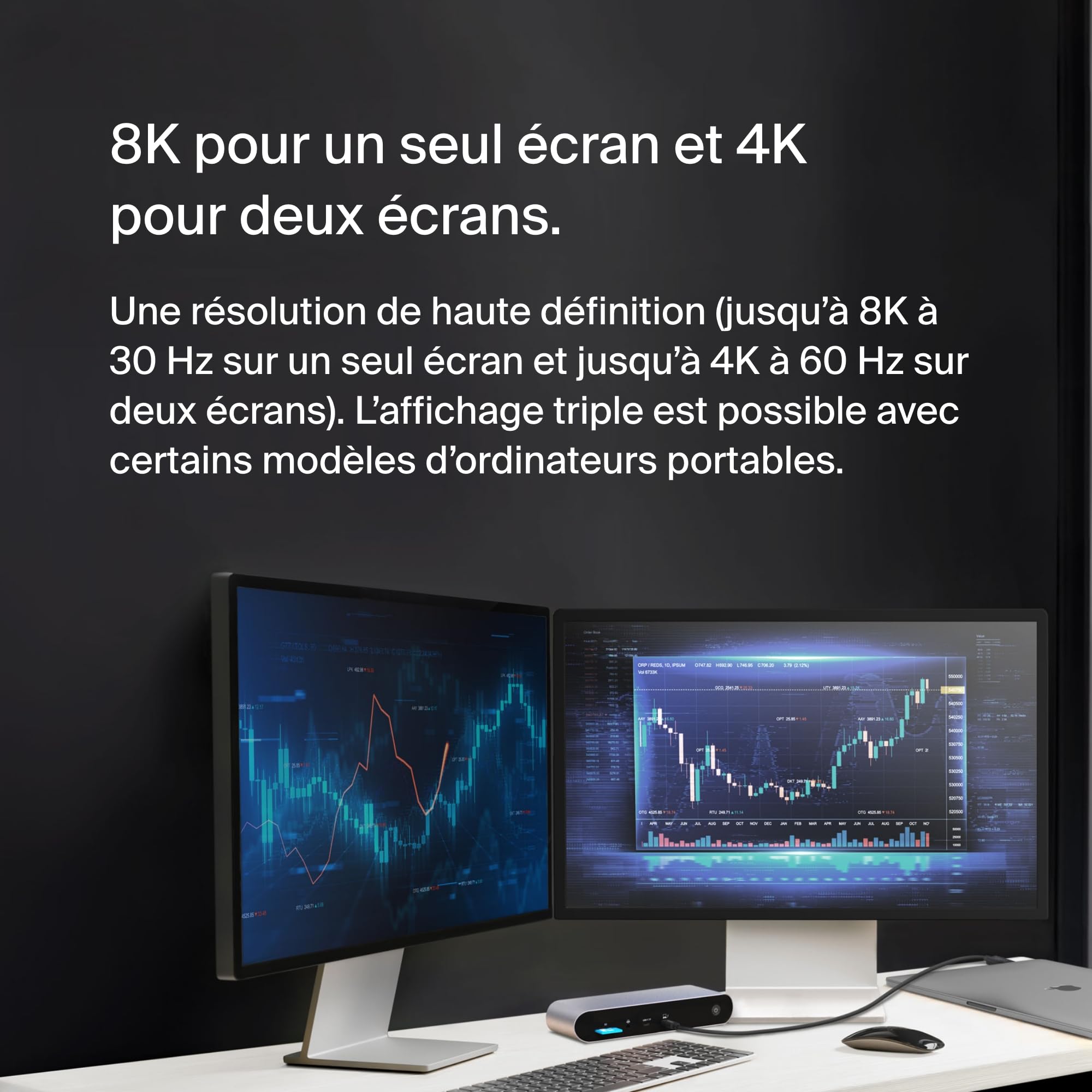 Belkin Station d’Accueil , Affichage Simple 8K à 60 Hz, Compatible Double Affichage 4K, 2 Ports Thunderbolt 4 Dock Pro, 2 Ports HDMI, PD 90 W, entrée/Sortie Audio, MacBook Pro, XPS, etc.