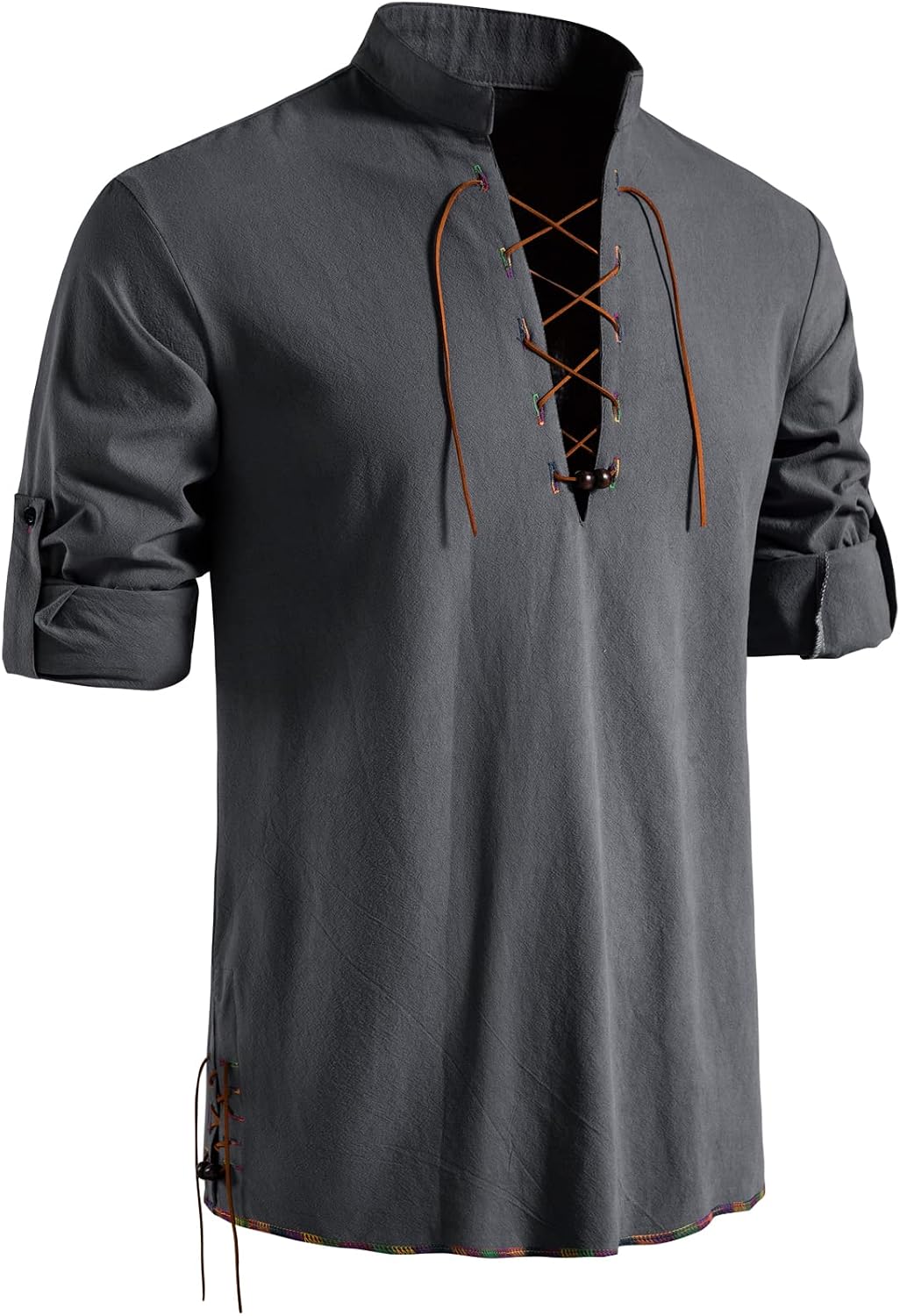 LucMatton Men's Retro Lace-Up Medieval Renaissance Long Sleeve Shirt Pirate Viking Steampunk Gothic Victorian Costume