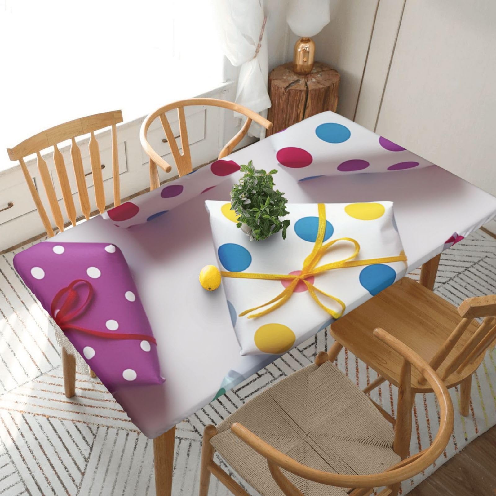 WPKJU Beautiful Polka Dot Printed Tablecloths 5ft Rectangular Table Covers Washable Polyester Decorative Table Cloth for Dining Table Picnic Wedding