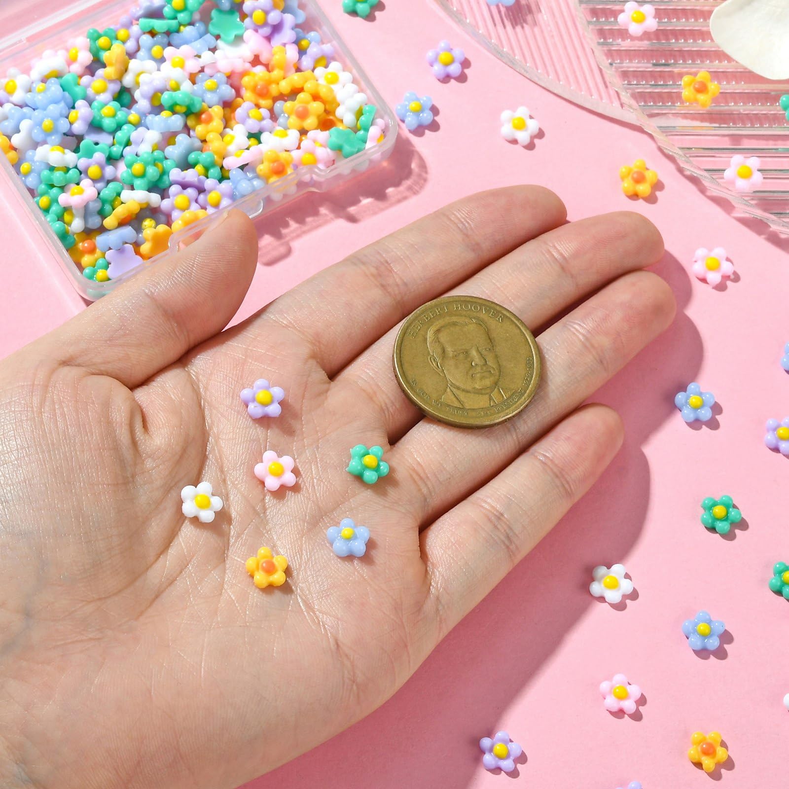 Ipotkitt 200 Pcs Colourful Mini Resin Flower Cabochons Floral Nail Art Decoration Charms Spring Nail Accessories Jewellery for Women DIY Crafts Manicures Tips - Image 3