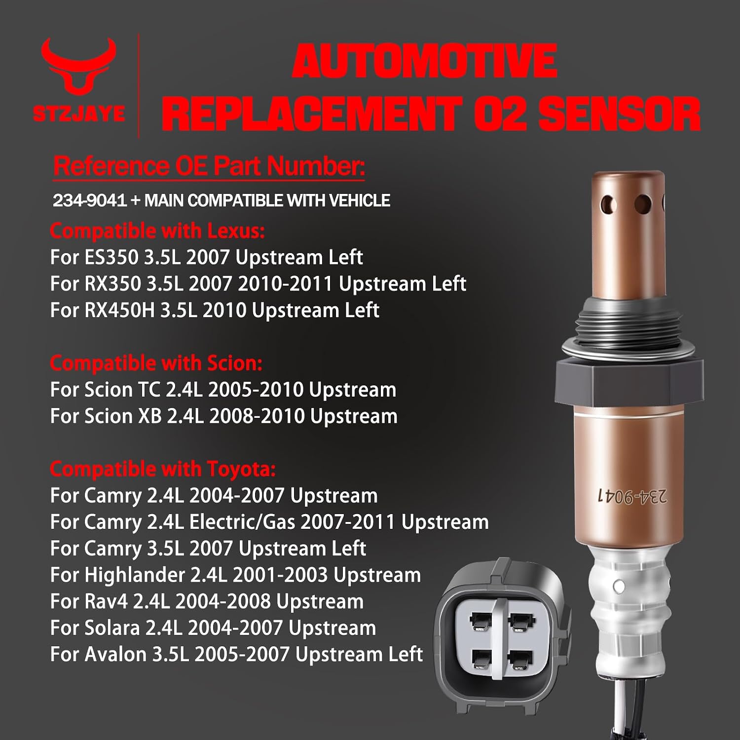 Air Fuel Ratio 234-9041 Oxygen O2 Sensor, Automotive 02 Sensors Upstream Compatible with Lexus ES350 RX350 for Toyota for Camry for Highlander for Rav4 for Scion TC XB 2.4L 3.5L