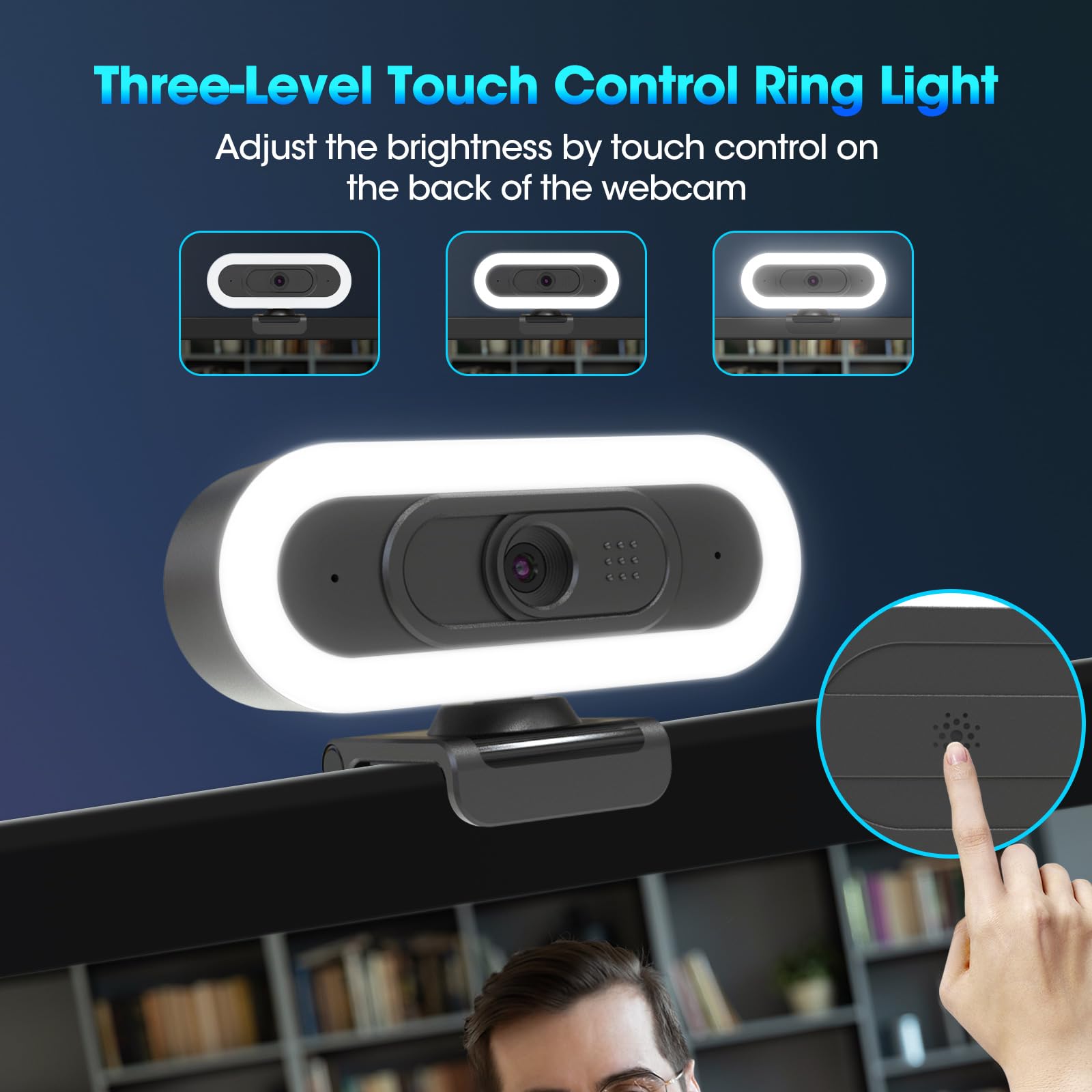 ToLuLu Cámara web RGB LED 2K 50FPS con micrófono y luz, cubierta de enfoque automático y trípode, cámara USB Plug and Play para juegos de PC/Mac y videollamadas