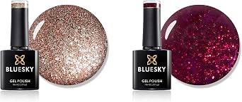Bluesky Gel Nail Polish Set, Duo, Tinsel Toast 80544 And Ruby Ritz 80545, Red, Gold, Glitter, Long Lasting, Chip Resistant, 10 ml Requires Drying Under UV LED Lamp