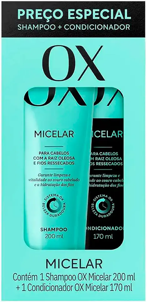 Kit Shampoo e Condicionador Micelar Ox para Cabelos Oleosos e Ressecados 200ml / 170ml