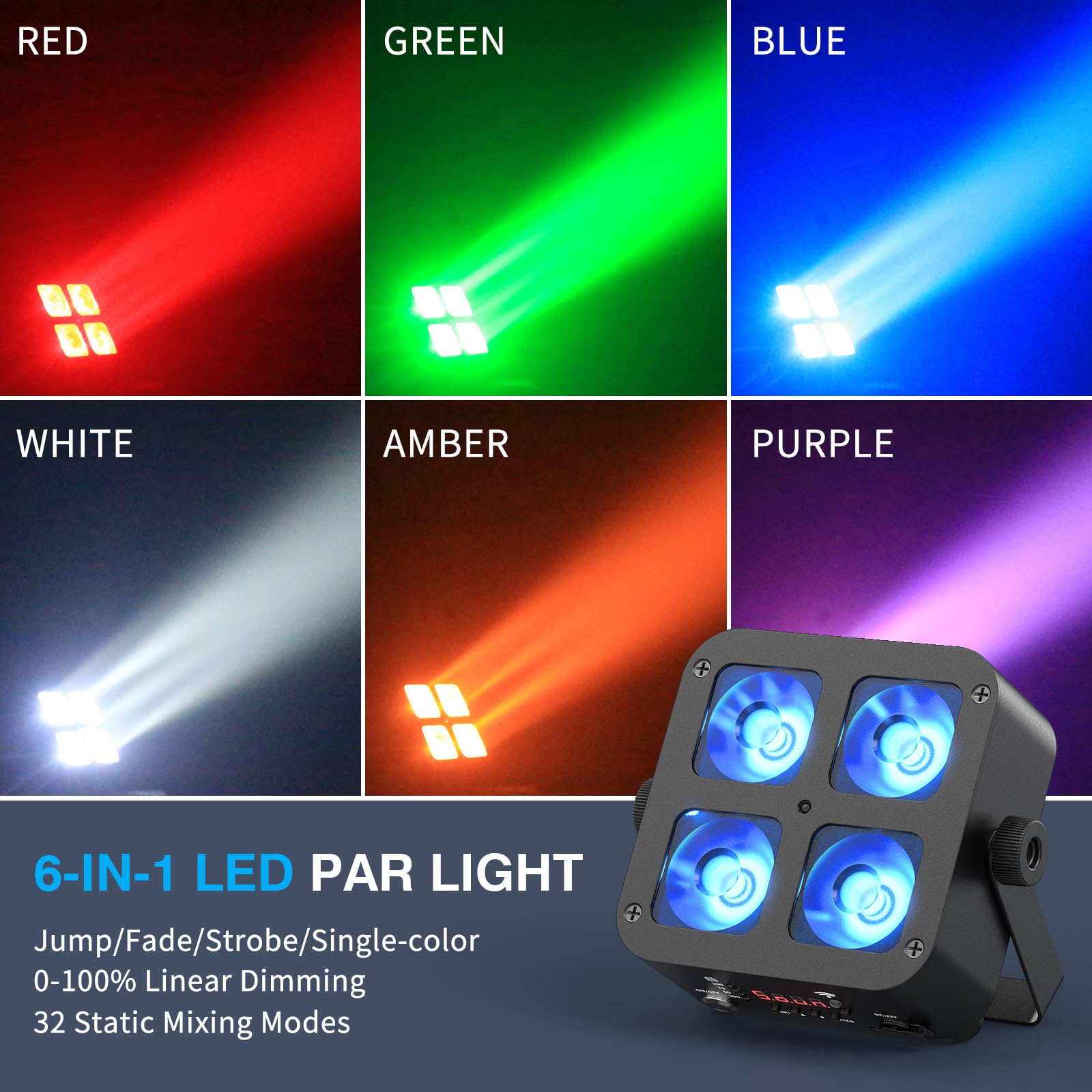4PCS 100W Par LED Faro Ricaricabile Batteria, 5200mAh RGBWA+UV Luci del Palcoscenico con Telecomando/DMX/APP Luci Discoteca per Feste Discoteca Eventi live Concerti Band