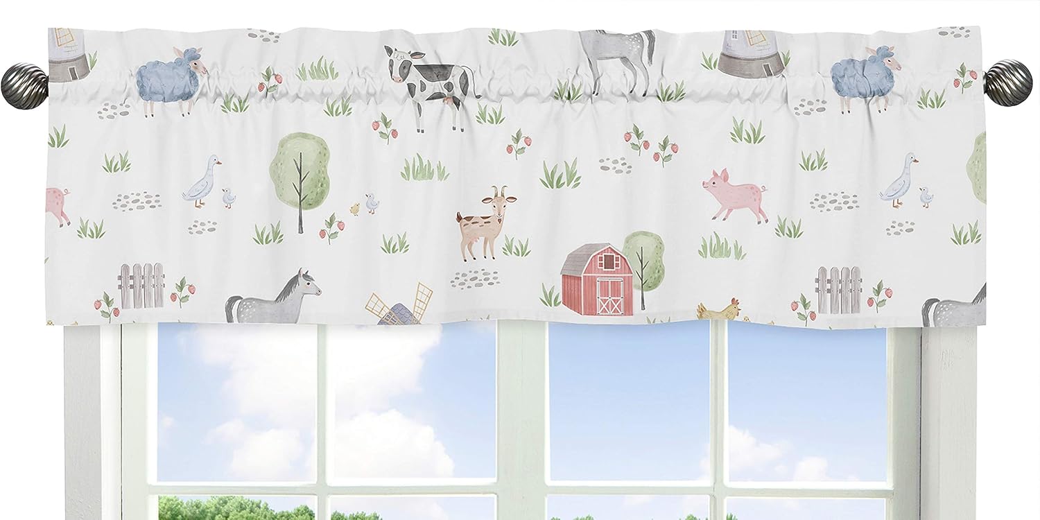 Sweet Jojo Designs Farm Animals Window Treatment Valance - Watercolor Farmhouse Horse Cow Sheep Pig