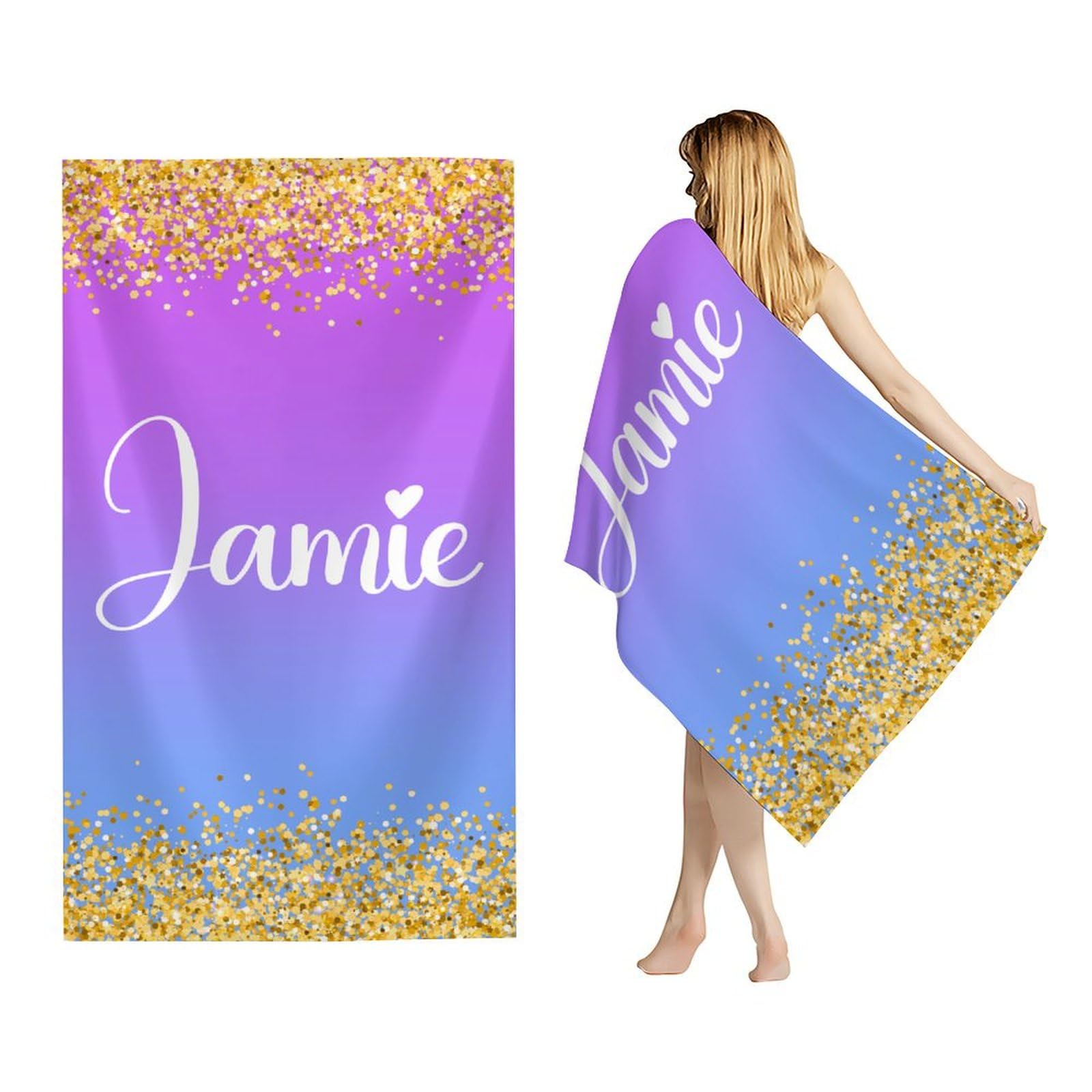 DREAMUGIFT Custom Beach Towel with Name, Gradient Color 30x60 in Soft Quick Dry Towels for Kids Teens, Gift for Birthday, Colorful Bath Towel for
