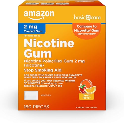 Tienda Basic Care - Goma de mascar de nicotina polacrilex (2 mg de nicotina), 160 unidades, sabor frutal