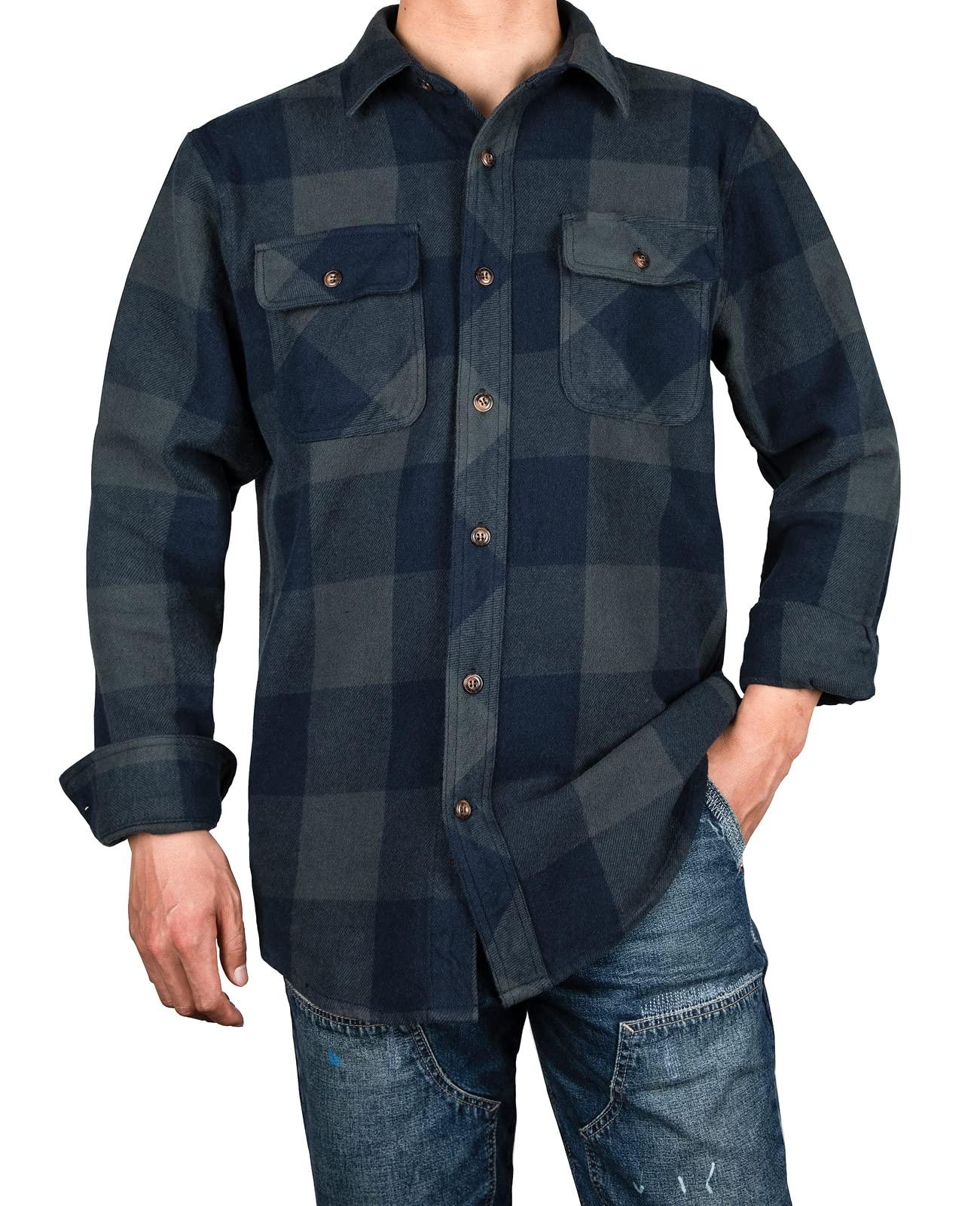 ZENTHACE Flanella Camicia Button-Down Uomo