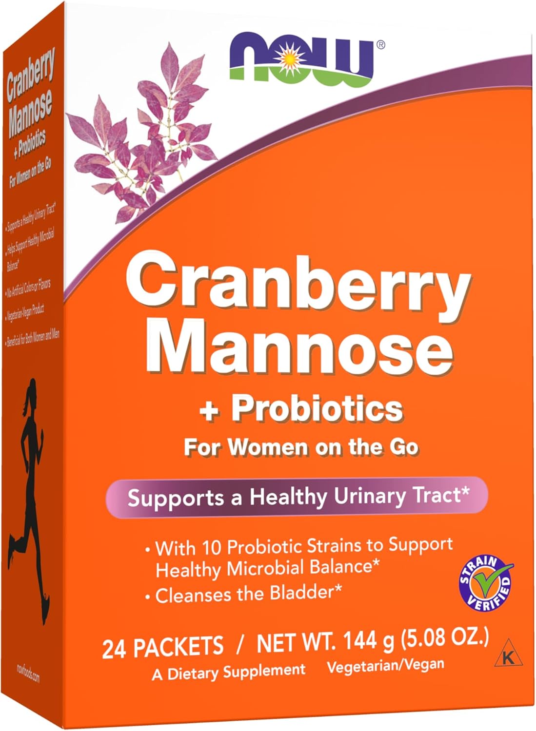 Product image of NOW Supplements, Cranberry Mannose + Probiotics with a blend of 10 Probiotic Bacterial Strains, 24/Box