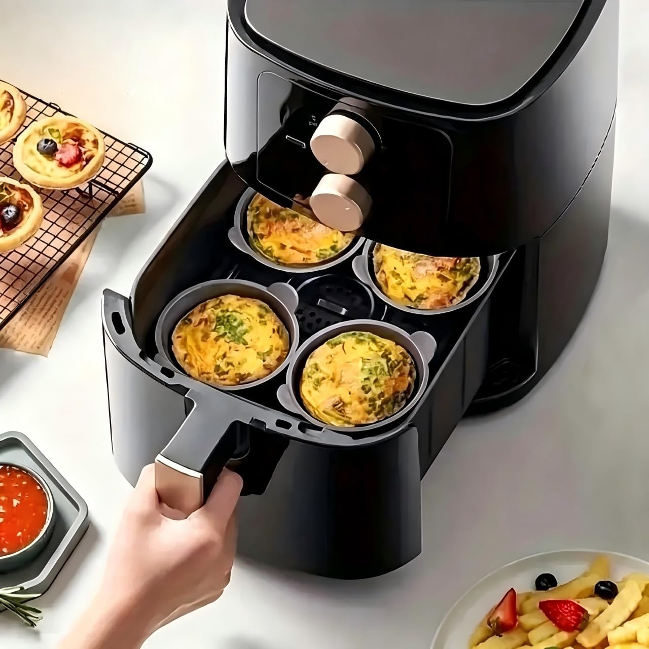 3pcs Big Reusable Air Fryer Baking Ramekins Premium Non-Stick Food-Grade Silicone Mold Cups BPA Free, Air Fryer Accessories Air Fryer Egg Molds for Eggs, Cupcakes, Muffins, Puddings, Tarts, Custards