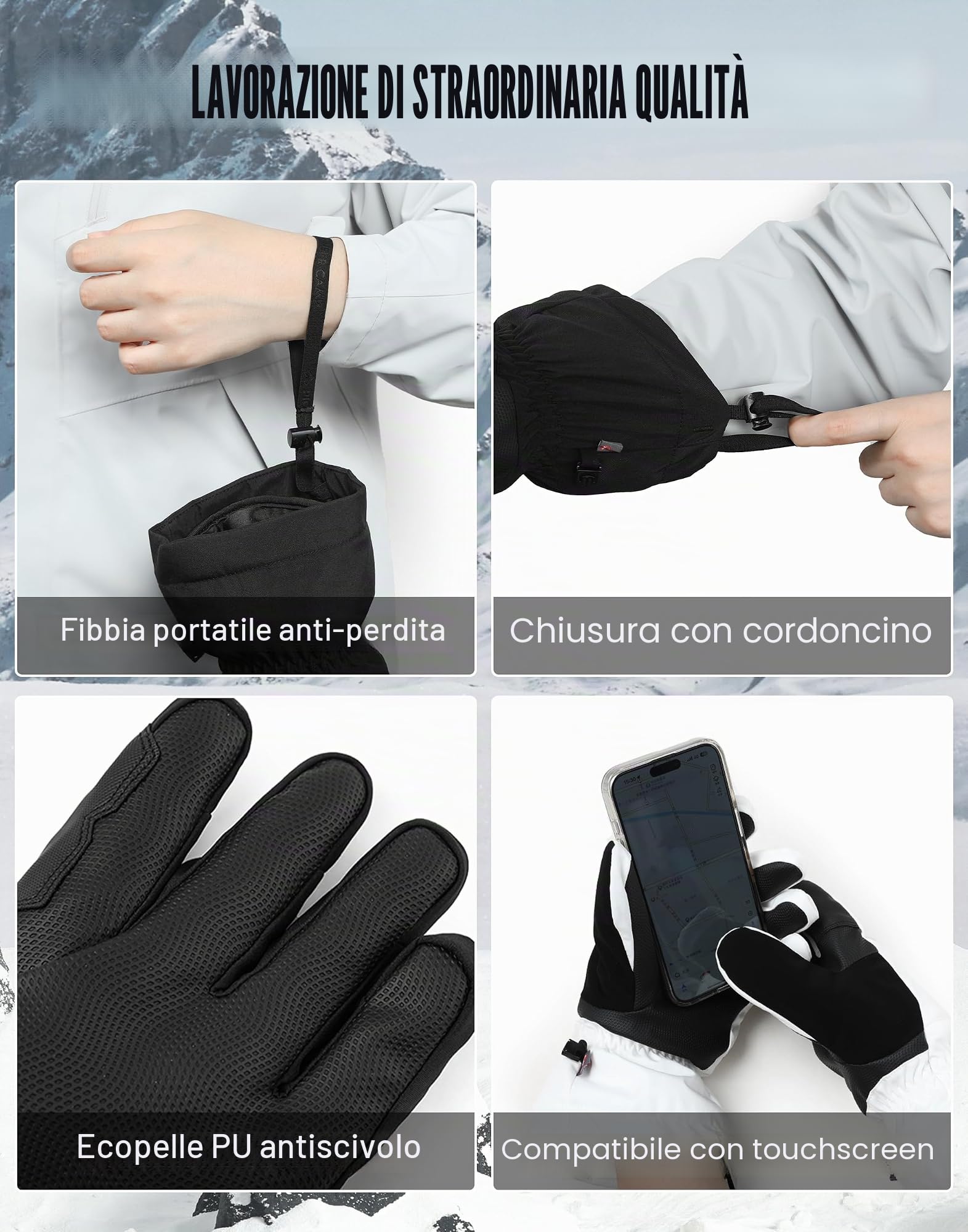 Pioneer Camp Guanti invernali da uomo e donna, impermeabili Primaloft Gold Isolamento Caldi Guanti da sci Touch Screen Spessi Termici Wicking Insert, Corsa Sci Escursioni Ciclismo