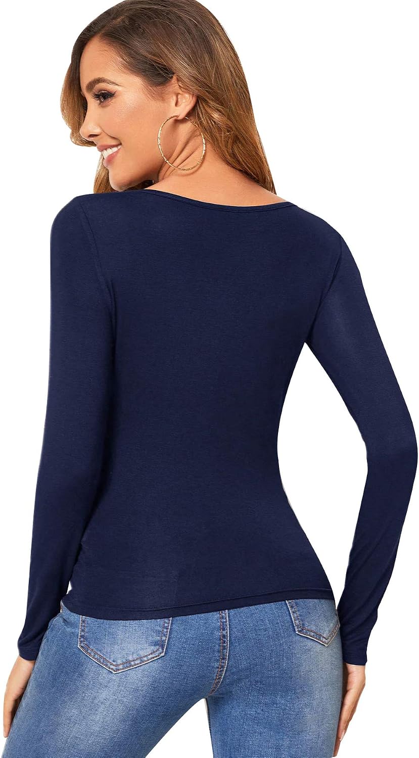 SweatyRocks Womens Long Sleeve Scoop Neck Basic Solid Slim fit Tee Shirt Top