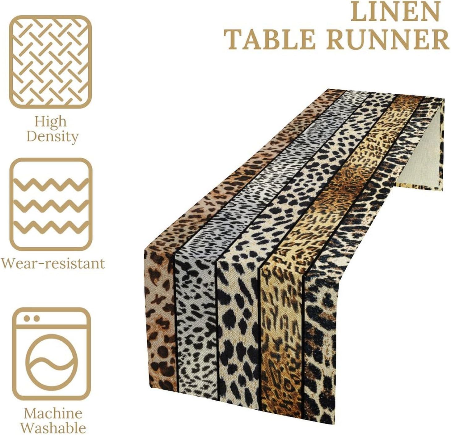 Wildlife Print Table Runner, Modern Wild Animal Leopard Print Pattern, Rectangle Scarf for Dining Room Kitchen Table Setting Decor 13in(33cm) W * 108in(274cm) L