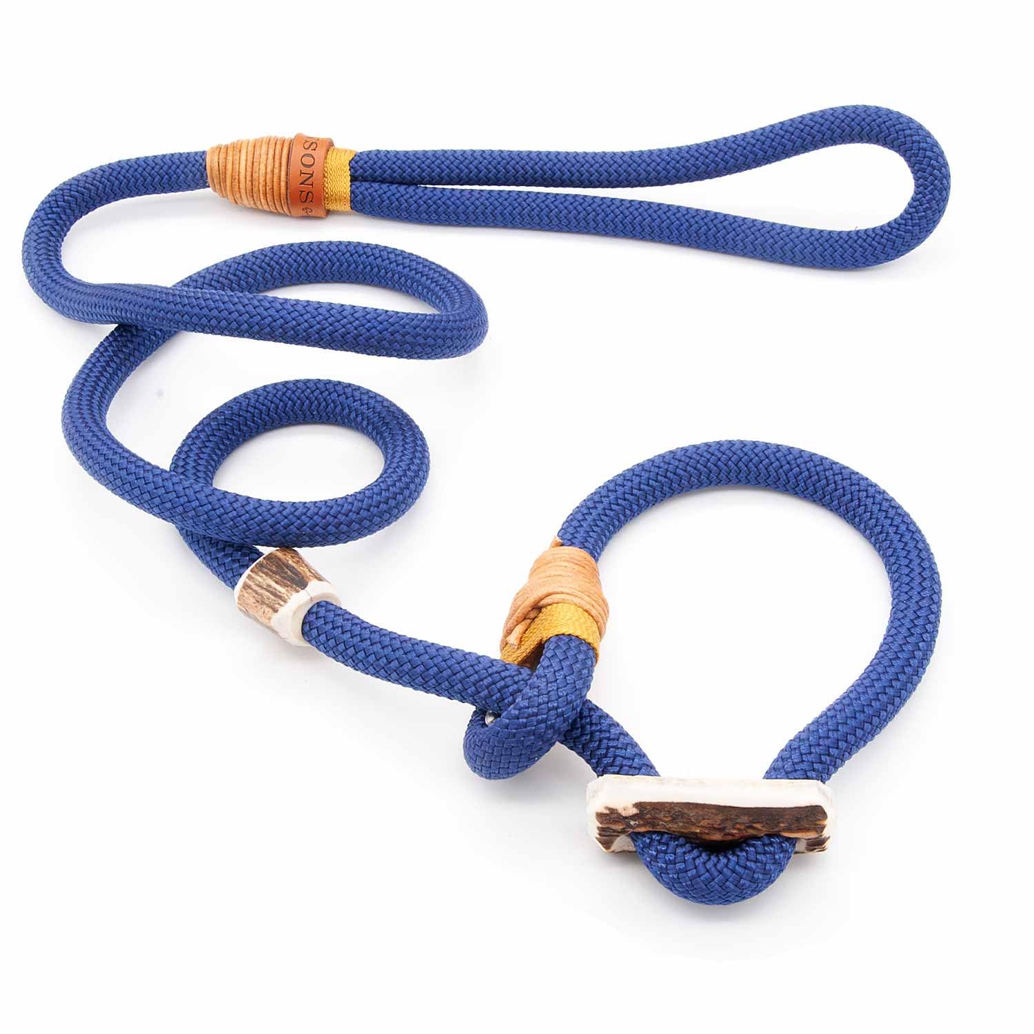 Retriever-Leine/Moxonleine Elegant-Style | handgefertigte Hundeleine aus Tau mit Halsbandfunktion & Horn-Stopper | 10mm – kraftvoll, stilvoll & komfortabel | Training, Alltag & Spaziergang