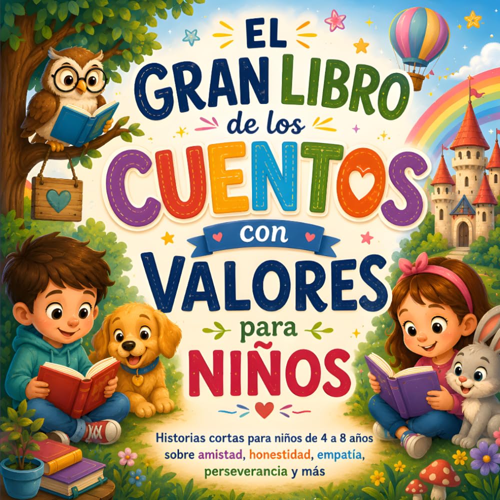 El Gran Libro de los Cuentos con Valores para Niños: Historias cortas para niños de 4 a 8 años sobre amistad, honestidad, empatía, perseverancia y más