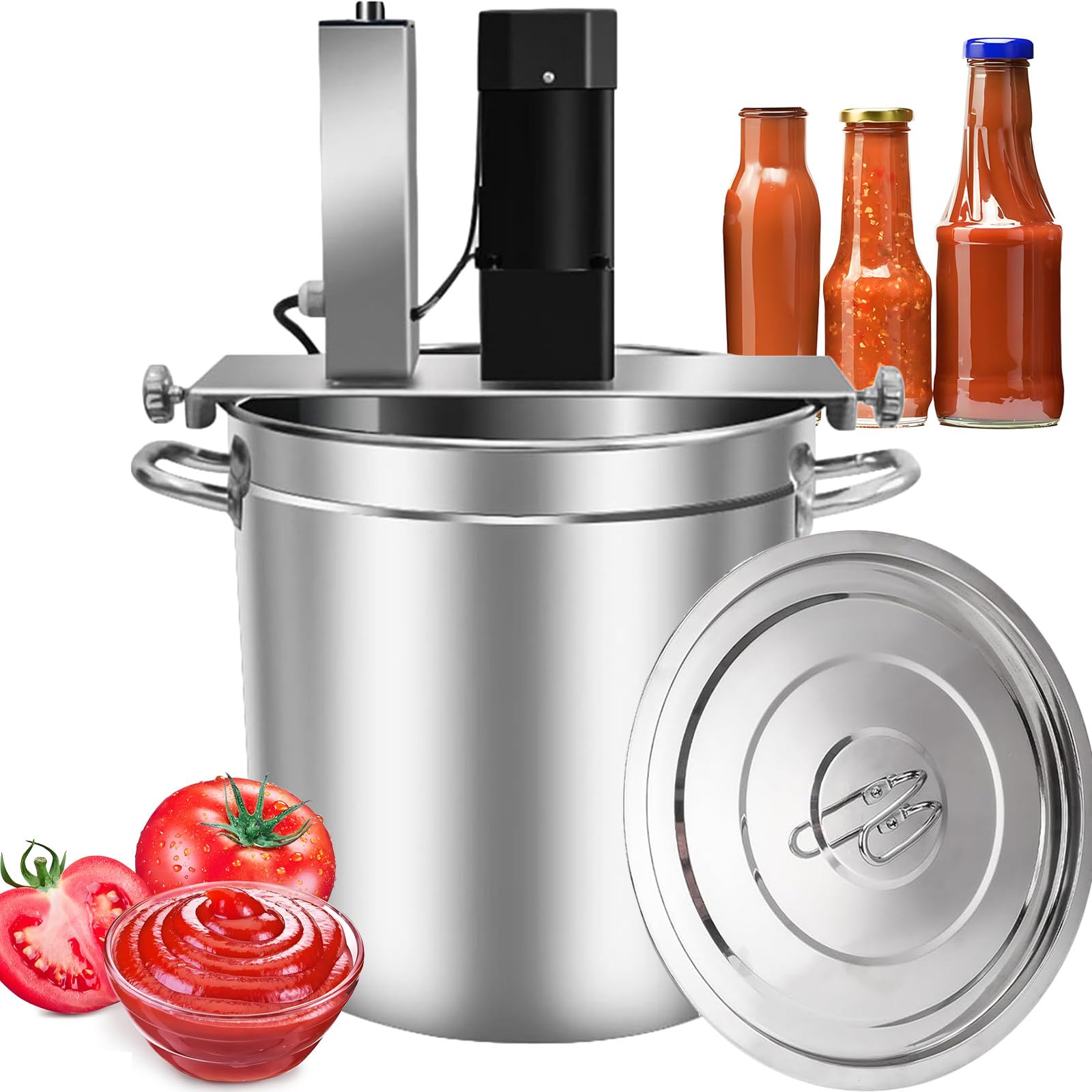 Lunauemaya Commercial Electric Sauce Cooking Machine with Non-Stick Scraping Stirrer, Stainless Steel Mixing Pot Compatible with all Heating Sources, for Hot Pot Base Tomato Jam Pizza Chili Paste 25L