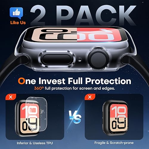Miniatura 26 de Carcasas Tauri rígida, 2 unidades compatibles con Apple Watch SE Series 6, 5, 4, vidrio templado de dureza 9H integrado, delgada, a prueba