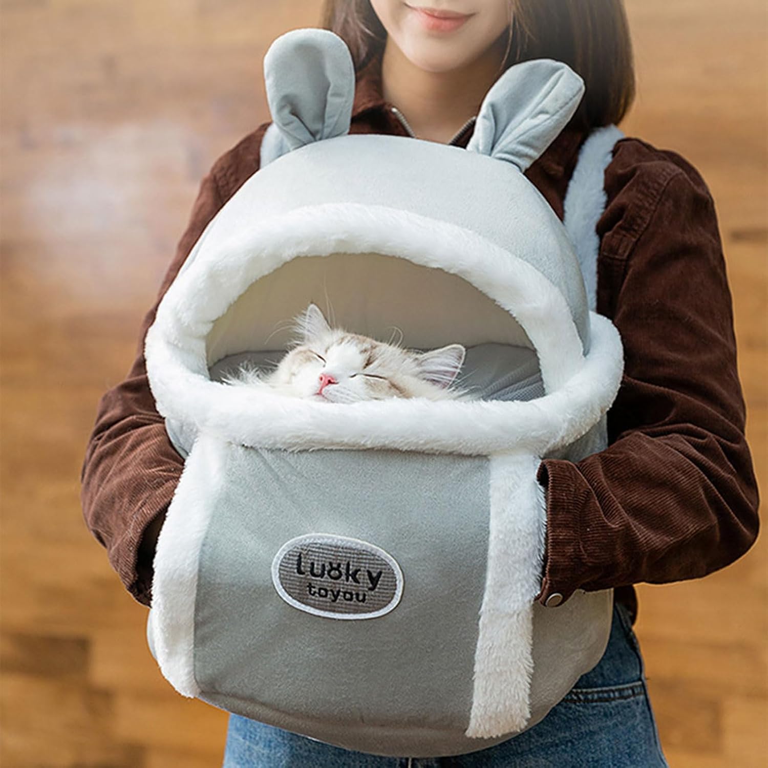 Plush Carrier Backpack for Small Cats Dogs Carriers Bag Portable Travel Winter Kitten Warm Walking Warm Carrier Travel Bag