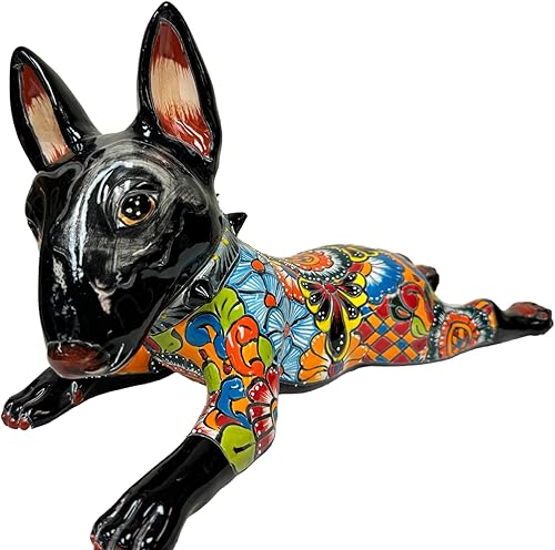 Talavera Bull Terrier - Escultura para colocar el perro, arte popular de perro, lindo multicolor pintado a mano, cerámica mexicana, decoración del