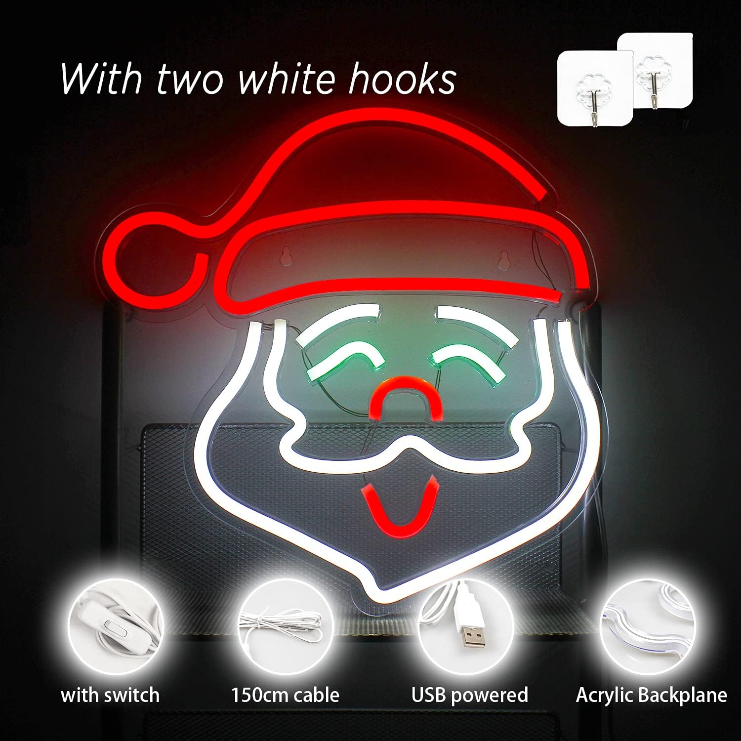 Ineonlife Santa Claus Neon Sign Christmas Neon Lights Led Neon Wall Light Acrylic Neon Signs for Wall USB Unique Night Light for Christmas Festival Home Decorations Bar Party Sign - Image 4