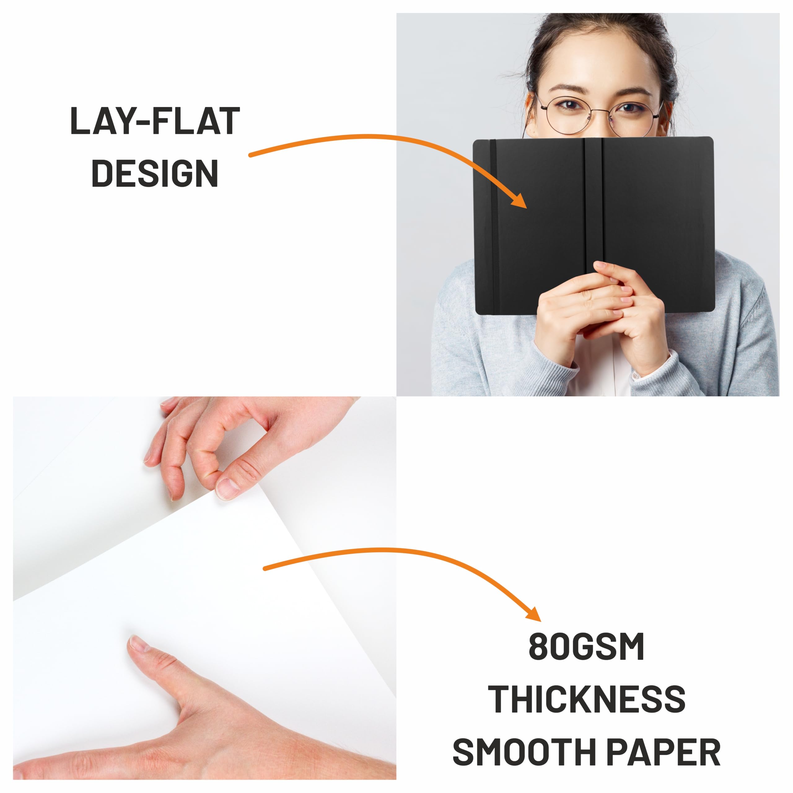 Anupam Fluct - Cuaderno rayado, 160 páginas, diario rayado, diario de papel grueso de 80 g/m², acabado mate A4, tapa de PVC, para escribir, suministros escolares de oficina (negro)