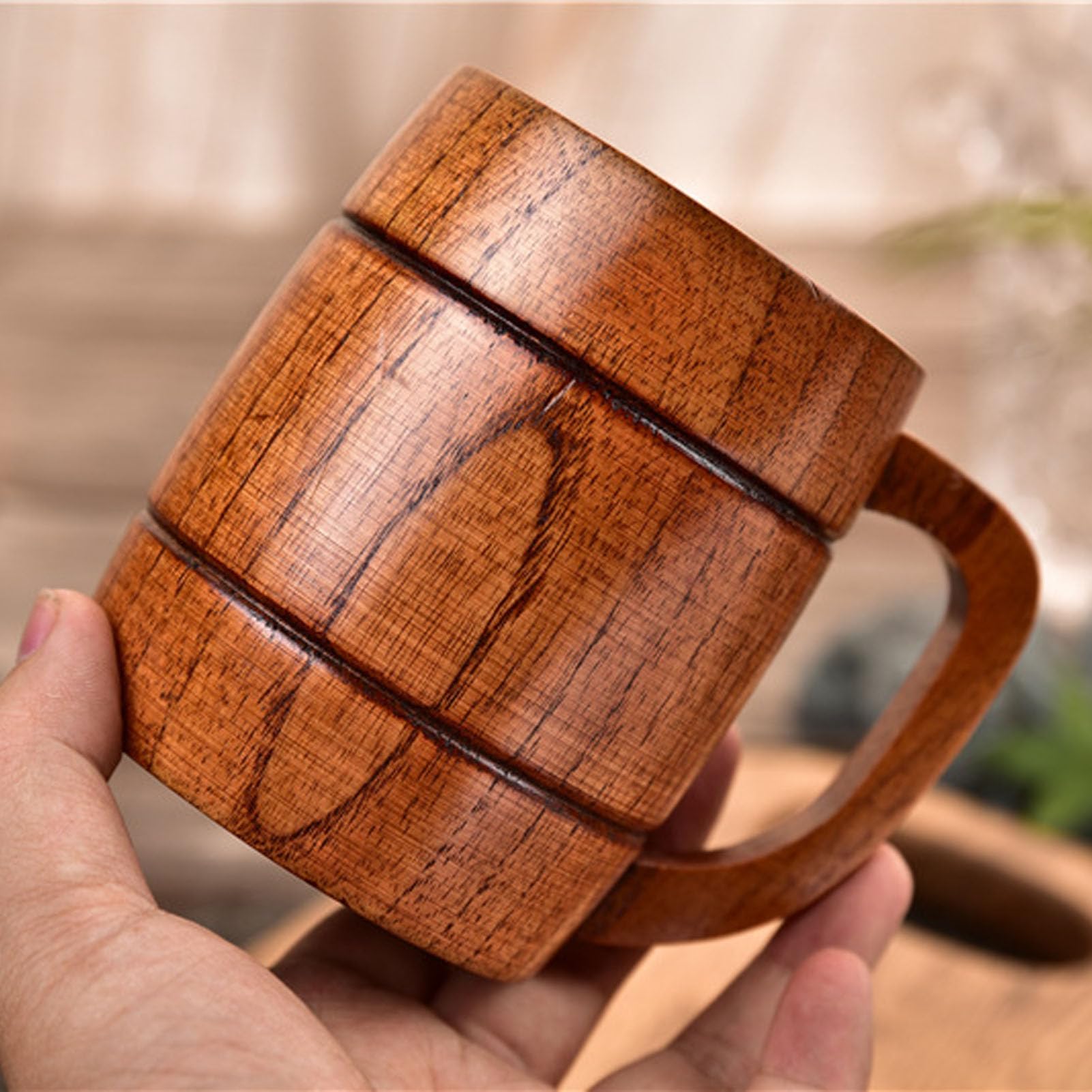 Ejoyous Kubek z Piwa Drewnianego, 300 Ml Drewniany Dzban Piwa z Uchwytem do Piwa Drewniany Kubki Piwo Kubki Pijące Filiżanki do Herbaty, Mleka, Piwa, Kuchni, Domowego Skalrypolu