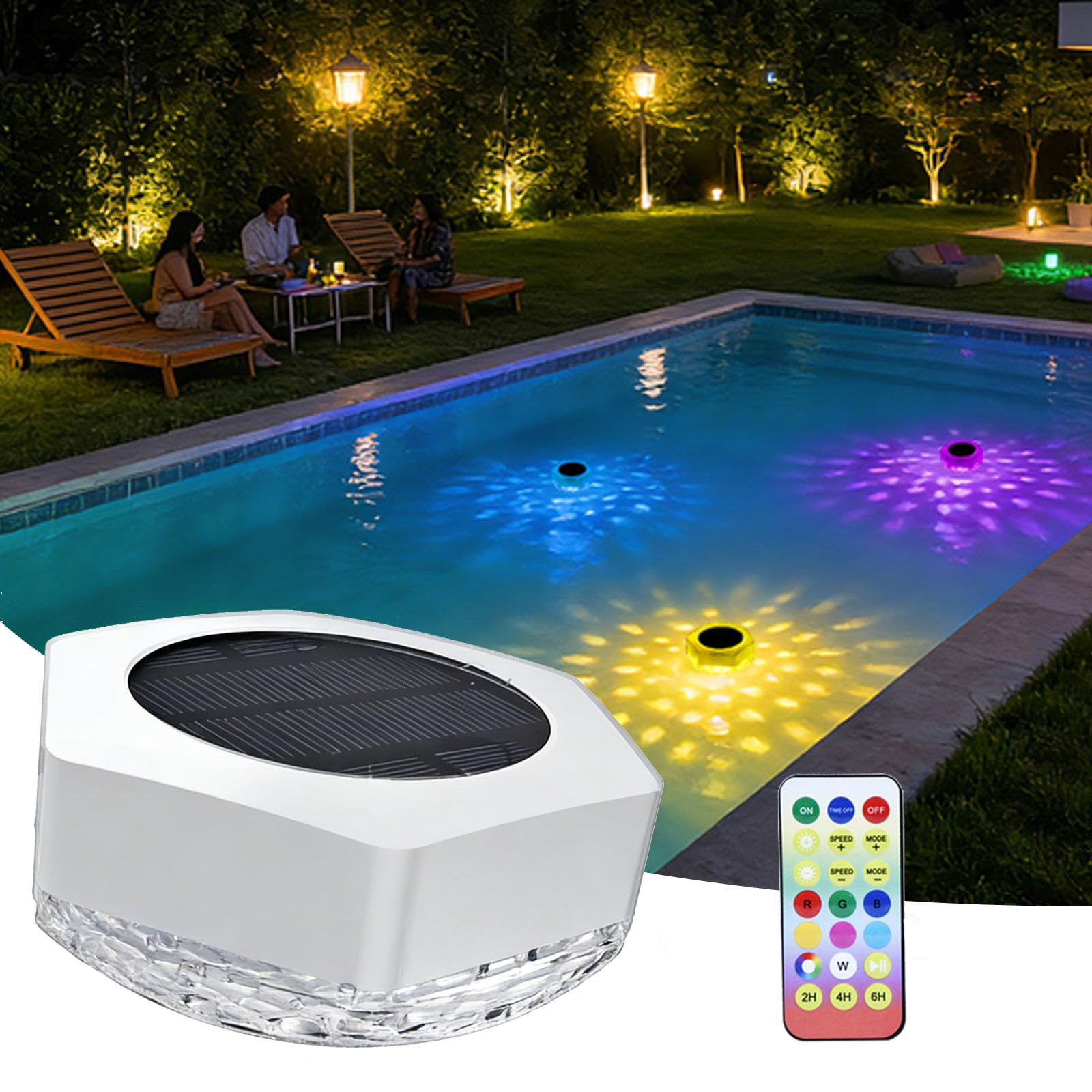 GEYUEYA Home Solar Pond Light,Floating Pool Light IP68 Waterproof | Color Changing | Timer | Remote Control,Solar Powered Hot Tub Lights for Pond Gardens Vase Base Spa Hot Tub Party Kids-1 pcs