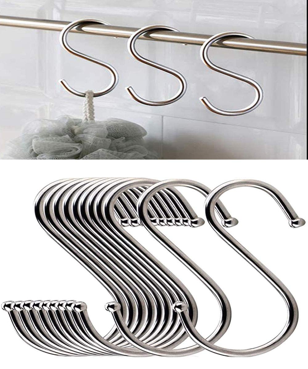 Stainless Steel S Shaped Hooks Hangers, Heavy Duty S Hooks, 20PCS Multipurpose Durable Utility S Hooks for Hanging Clothes Pot Utensils Tools Kitchen Bathroom Garden Bedroom Office (Sliver, Small)