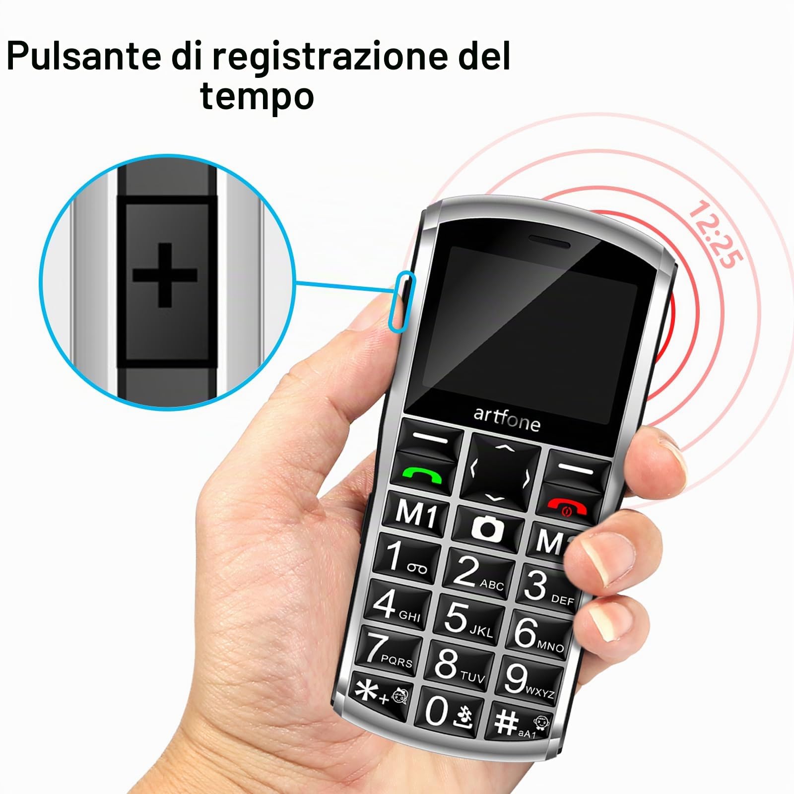 artfone A400 Pro 4G Telefono Cellulare per Anziani con Tasti Grandi丨Funzione SOS丨Chiamata Rapida丨Volume Alto丨Base di Ricarica丨Funzione di orario丨Doppia SIM丨Fotocamera丨Batteria da 1800 mAh - Argento
