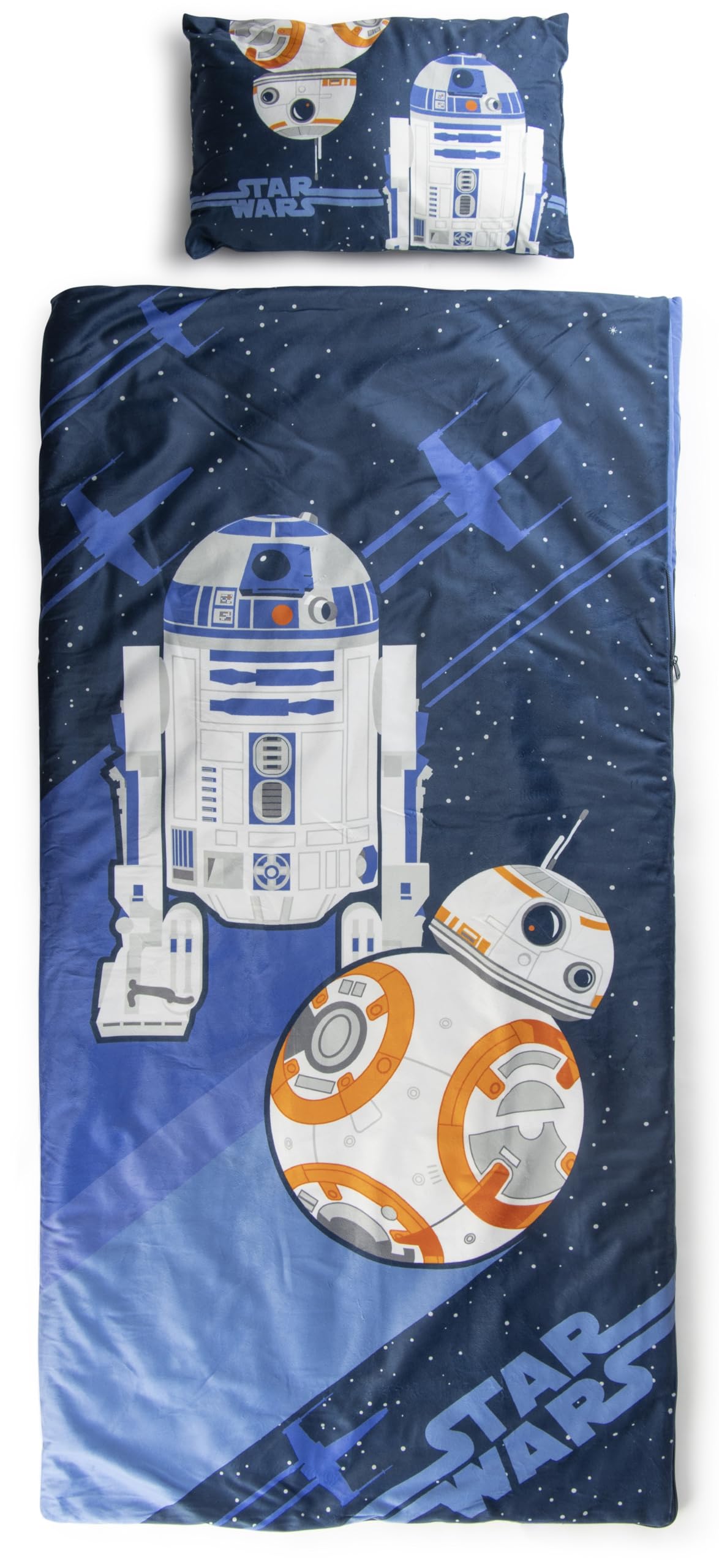 Set de 2 con Almohada y Manta de Star Wars, Suave Saco de Dormir Infantil con Bolsa y Almohada, para Fiestas de Pijamas, Viajes y acampadas