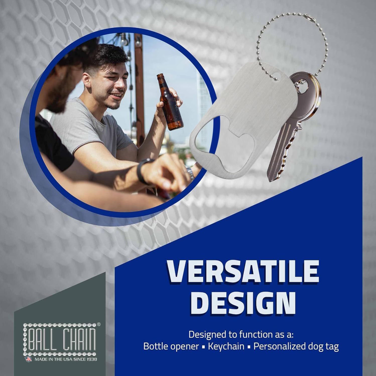 Ball Chain Dog Tag Bottle Openers - Stainless Steel Bottle Opener Keychain - 25 Pieces - Beer Bottle Opener with Middle Slot