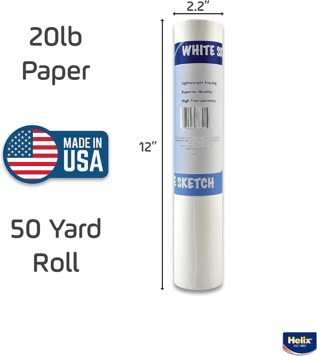 Helix Paper Roll Sketch, White, 30cm x 50 Yards, White (37801)