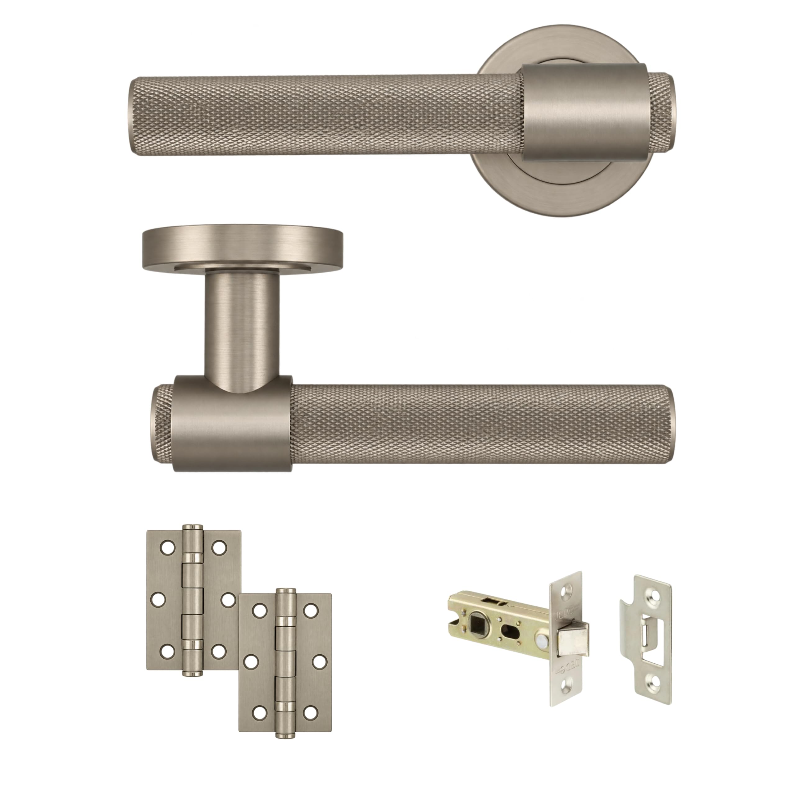 AXS Dakota Internal Door Handles on Rose – Lever Handle Pair for Wooden Doors – Modern Concealed Fix – Fits Standard UK Tubular Latch (Satin Nickel, Latch Door Pack - 44mm Backset)