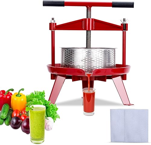 Prensa manual de vino de frutas de 1.32 galones5L con mango en T, prensa de frutas y vino de acero inoxidable con estructura triangular para cocina