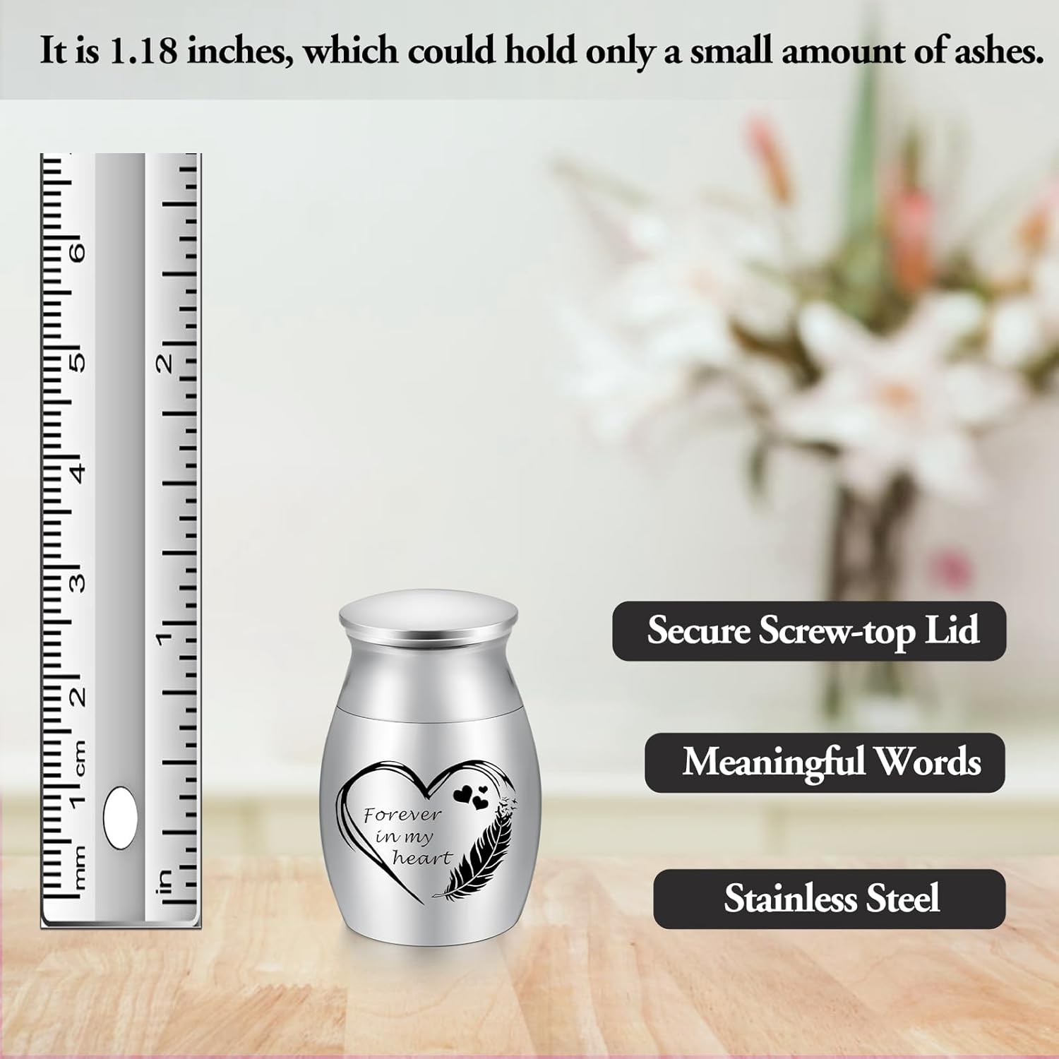 XIUDA Wooden Mini Memorial Small Urns for Ashes Stainless Steel Cremation Mini Urn with Black Walunt Box Funeral Heart Wings Keepsake Urn for Ashes - Image 2