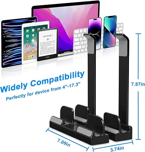 Miniatura 7 de Yshnples Soporte vertical para laptop de escritorio de 3 ranuras con base ajustable para ahorrar espacio, soporte vertical para laptop de hasta 17.3