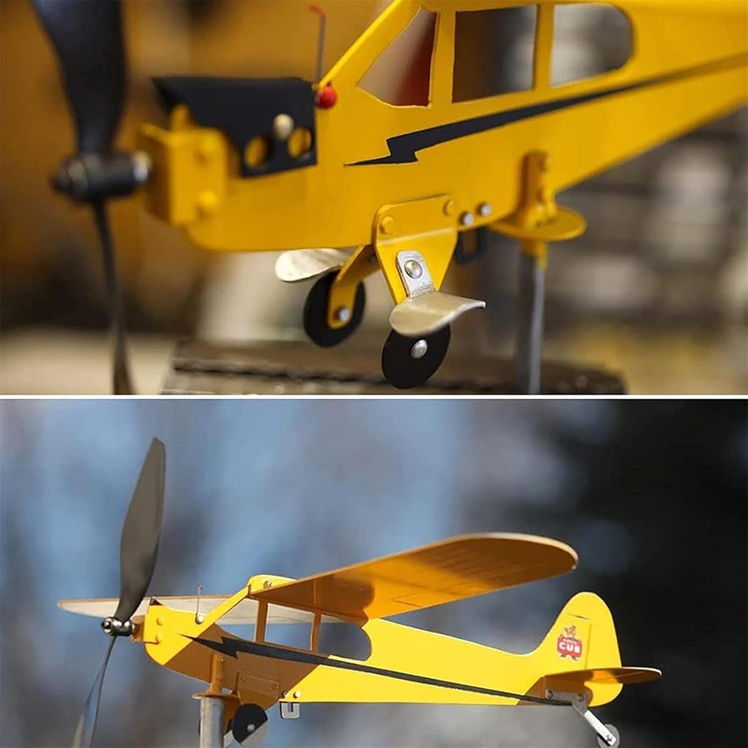 飛行機 ウィンドスピナー 金属 航空機 ウェザーベーン ガーデン 飛行機 風車 キネティック彫刻 屋外 庭 テラス 装飾用、イエロー